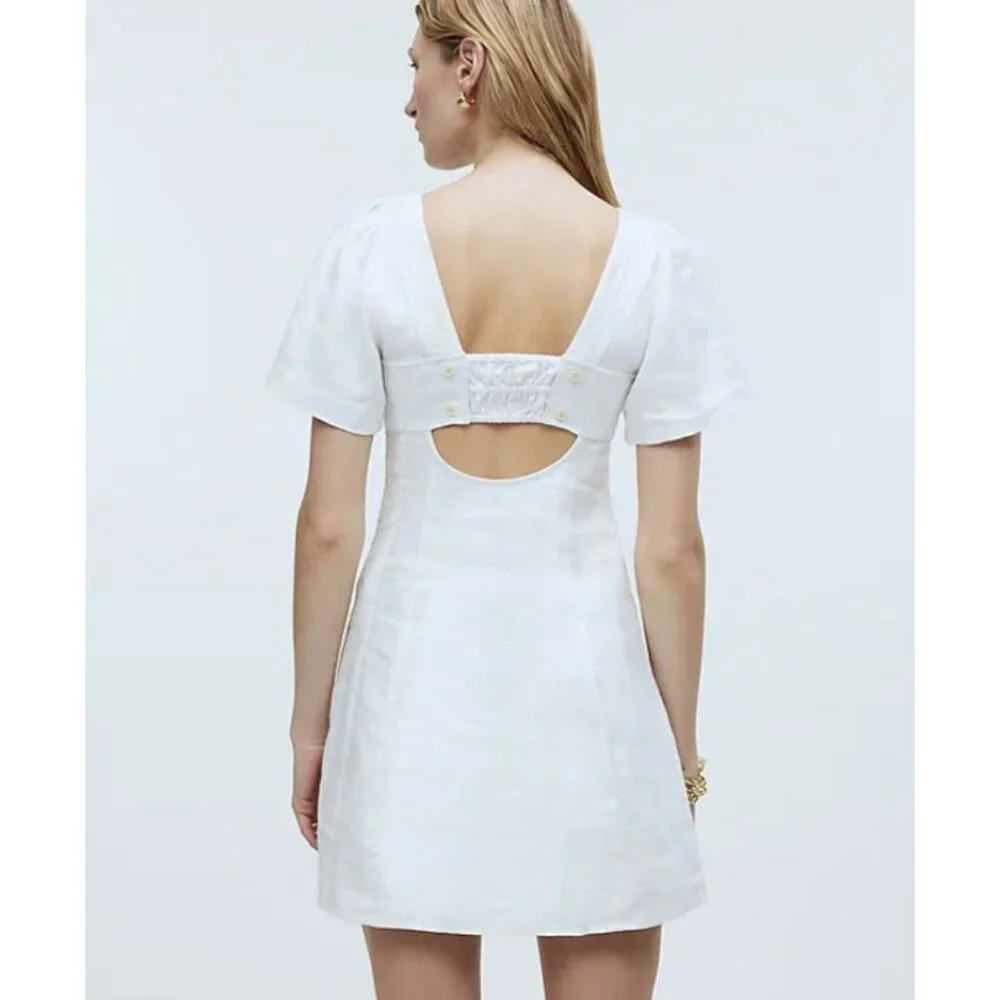 MADEWELL Square-Neck Mini Dress in 100% Linen White 12 NWT - Picture 2 of 12